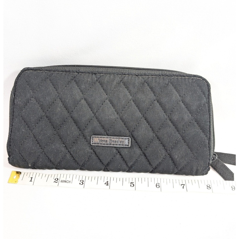 Vera Bradley Black Quilted Wallet; RFID Protection, Rose Floral Interior